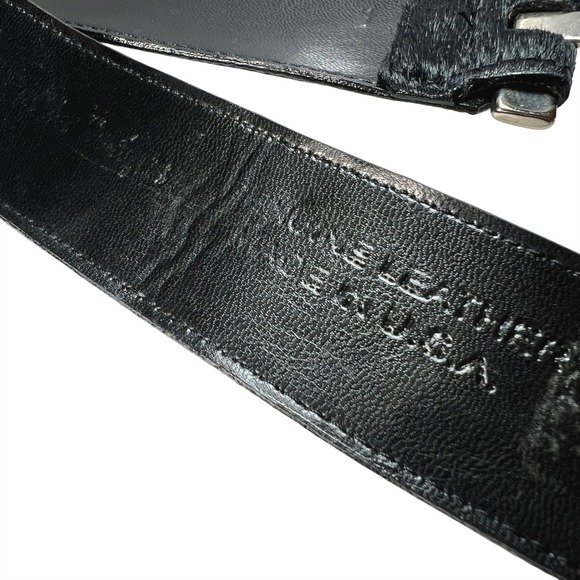 Sandy Duftler Belt Women Statement Black Leather Cow Hair Toggle Goth Vtg 90's - Picture 7 of 16